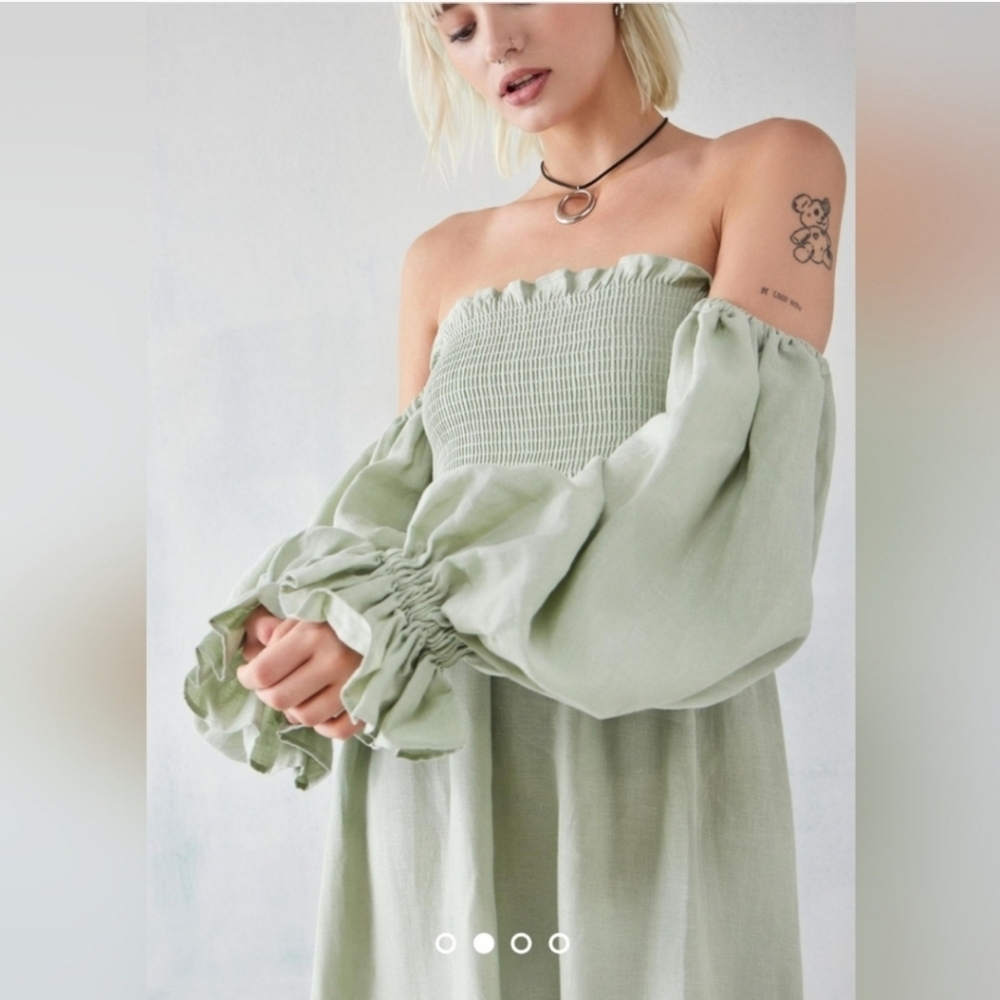 Sleeper 100% linen sage green atlanta midi dress, medium - Picture 3 of 14